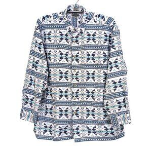 Canyon Creek Mens XL Cotton Button Down Shirt Blue Southwest Print Western Rodeo